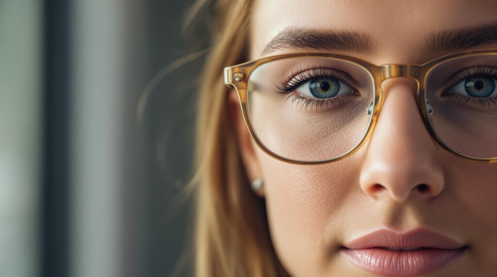 Briller tæt på ansigt, fokus på udskiftning af brilleglas.