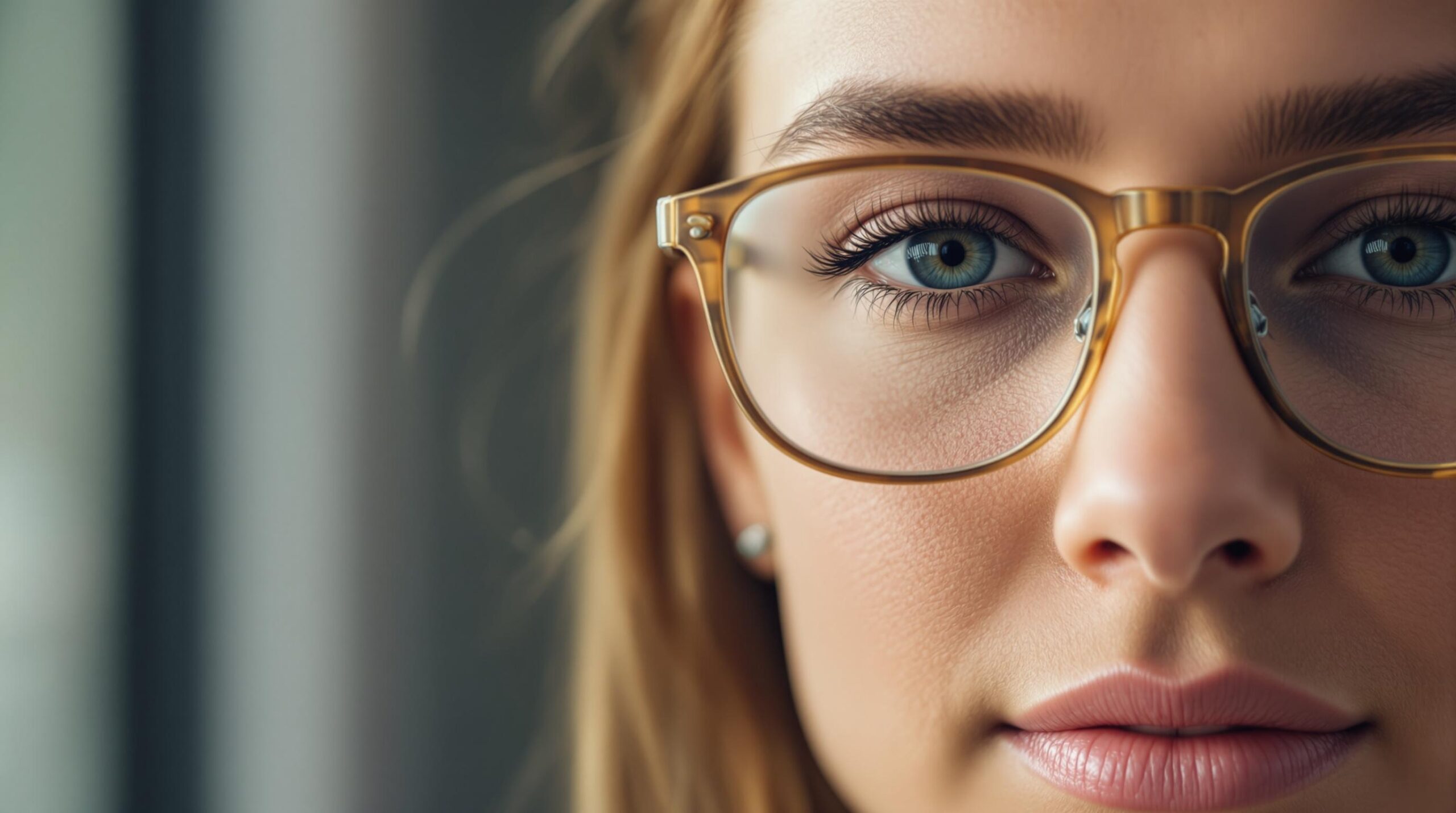 Briller tæt på ansigt, fokus på udskiftning af brilleglas.